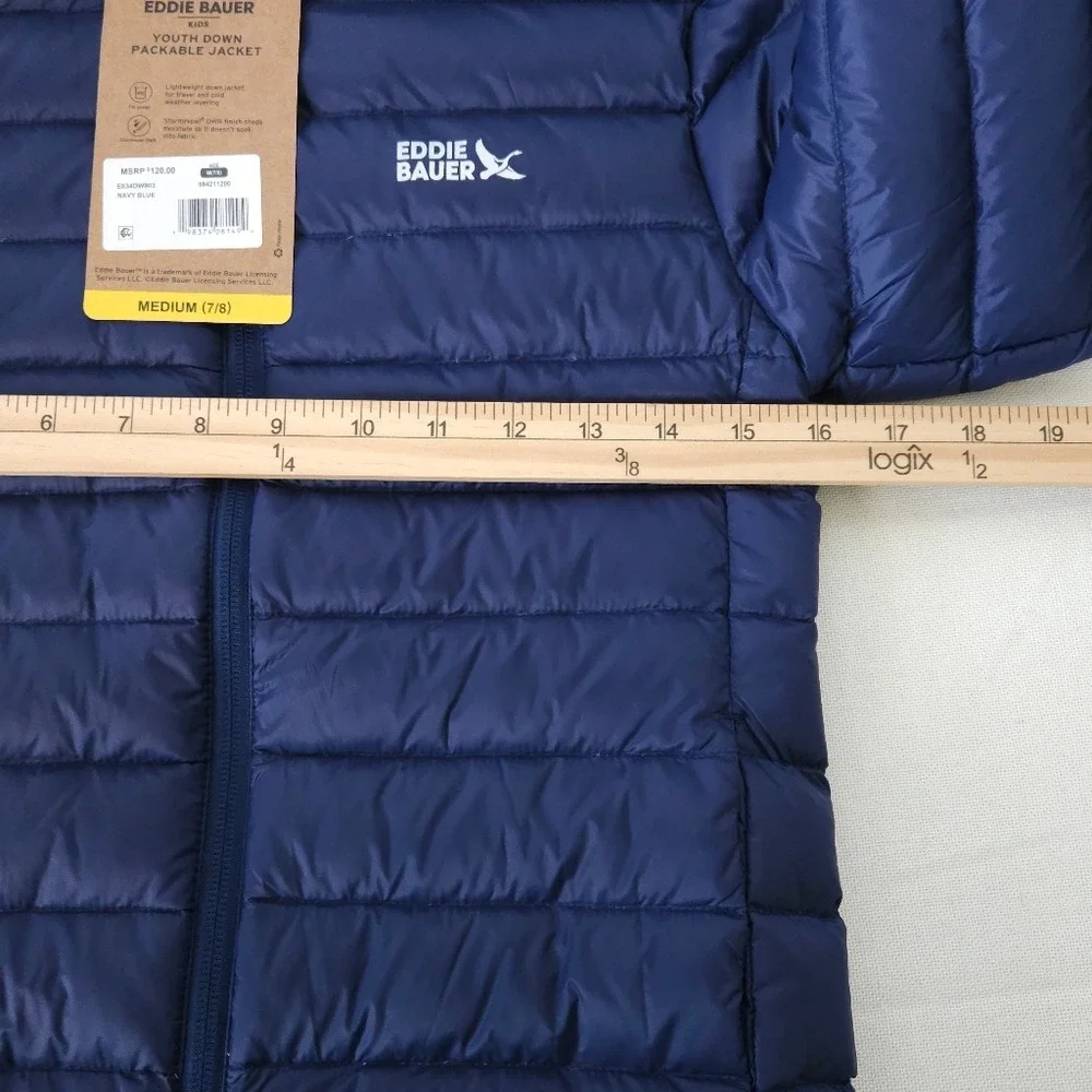Eddie Bauer Kids Youth‎ M 7/8 Navy Blue 650 Fill Down Packable Puffer Jacket New